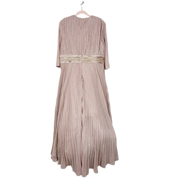 Mac Duggal Shimmering Pleated A-Line 3/4 Sleeve Gown Rose Gold 6 #8617 - Picture 6 of 9